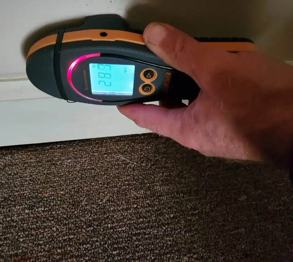 Moisture detection at baseboard during Sewage Cleanup & Sanitation in Baxter